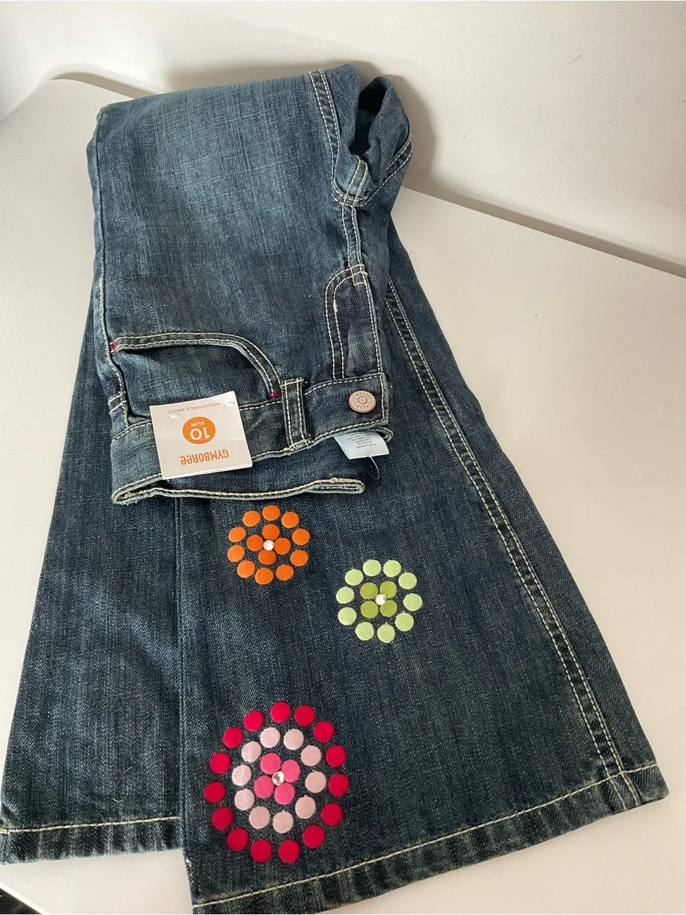Gymboree Girls' Jeans with Pink, Green & Orange Flower Appliqués Size 10 Slim